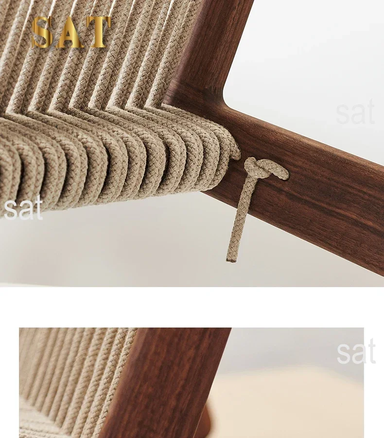 ZHome Designer Balcony Leisure Chair Solid Wood Retro Chair Nordic Living Room Rope Braided Solitary Wind Single Sofa Floor Chai