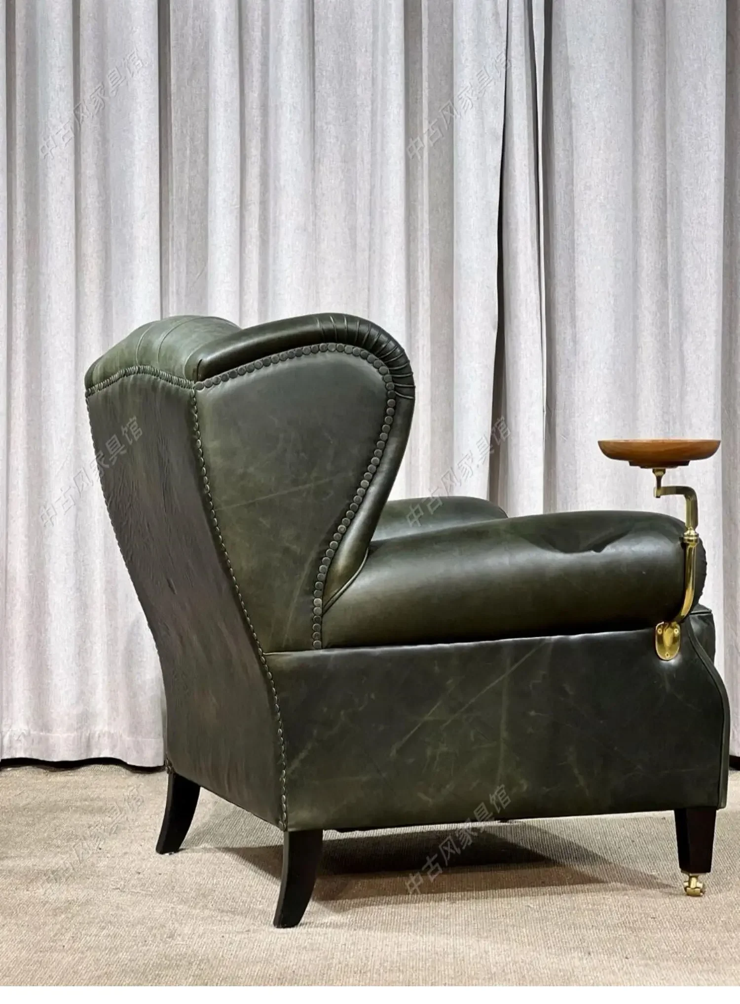 American retro single chair oil wax leather single sofa medieval leisure chair high-end living room home chair