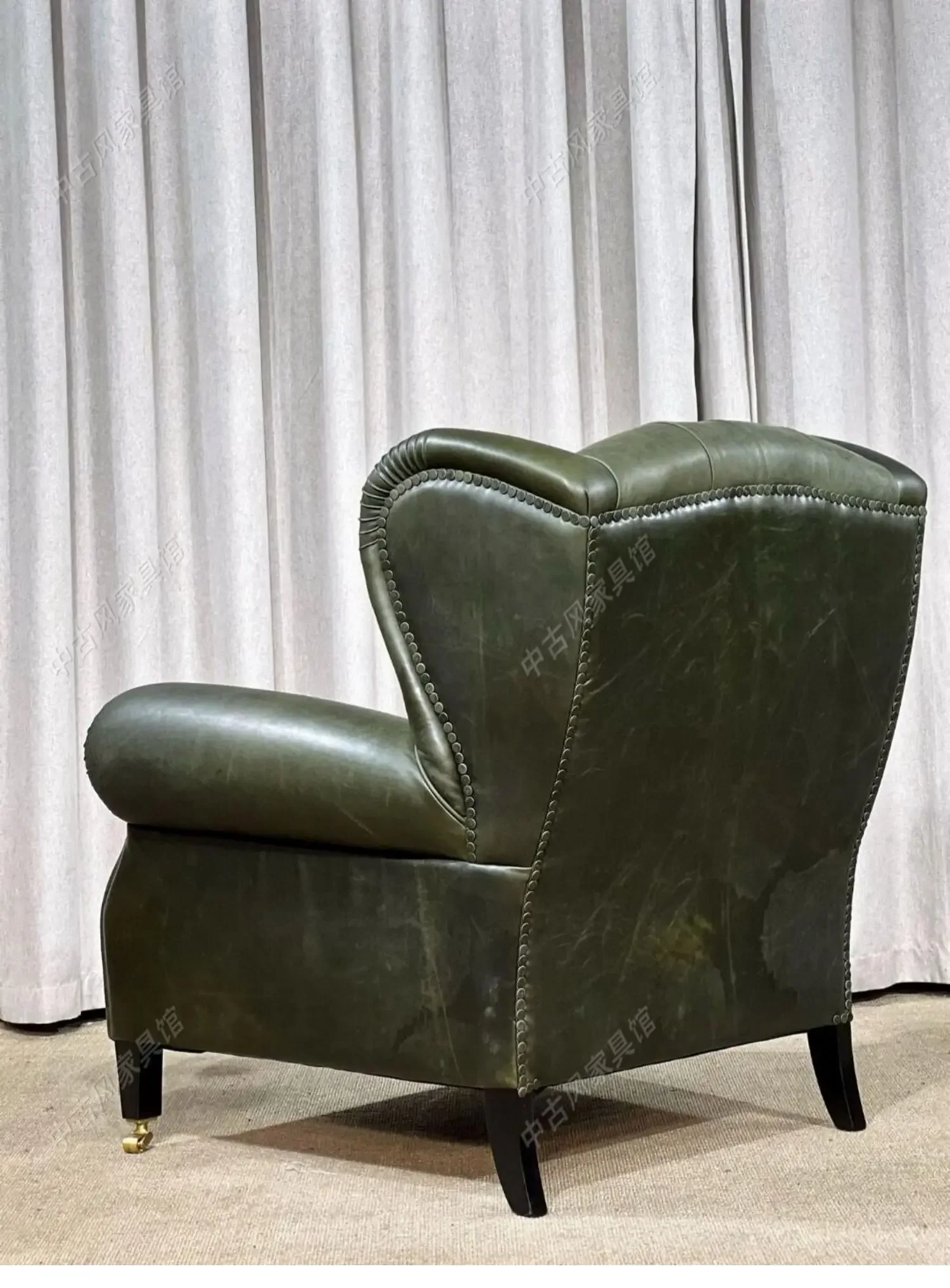 American retro single chair oil wax leather single sofa medieval leisure chair high-end living room home chair