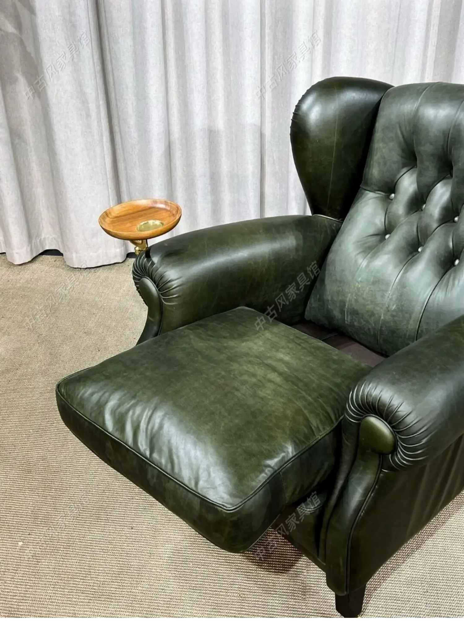 American retro single chair oil wax leather single sofa medieval leisure chair high-end living room home chair