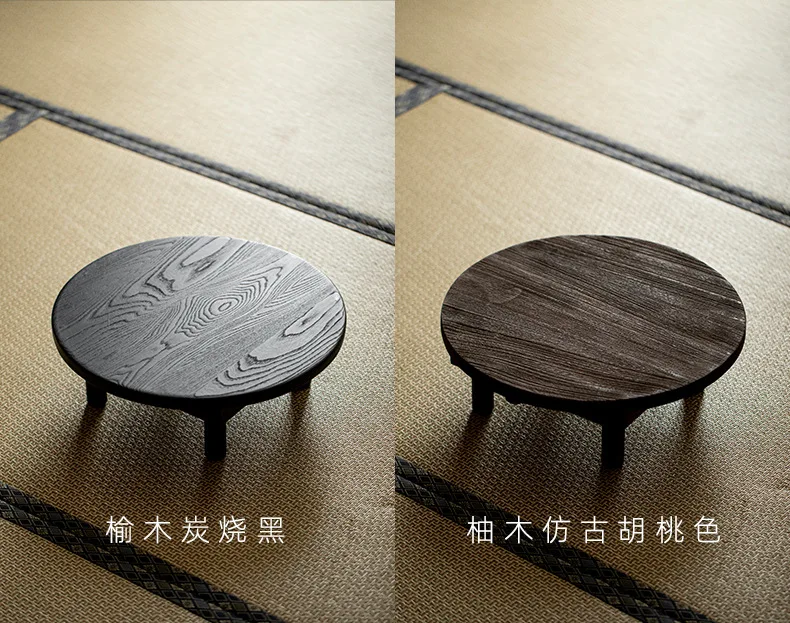 Teak coffee table small round table tatami bay window tea table folding portable