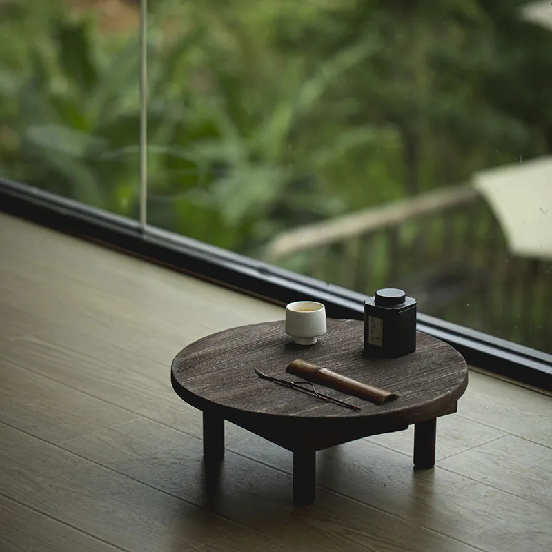 Teak coffee table small round table tatami bay window tea table folding portable