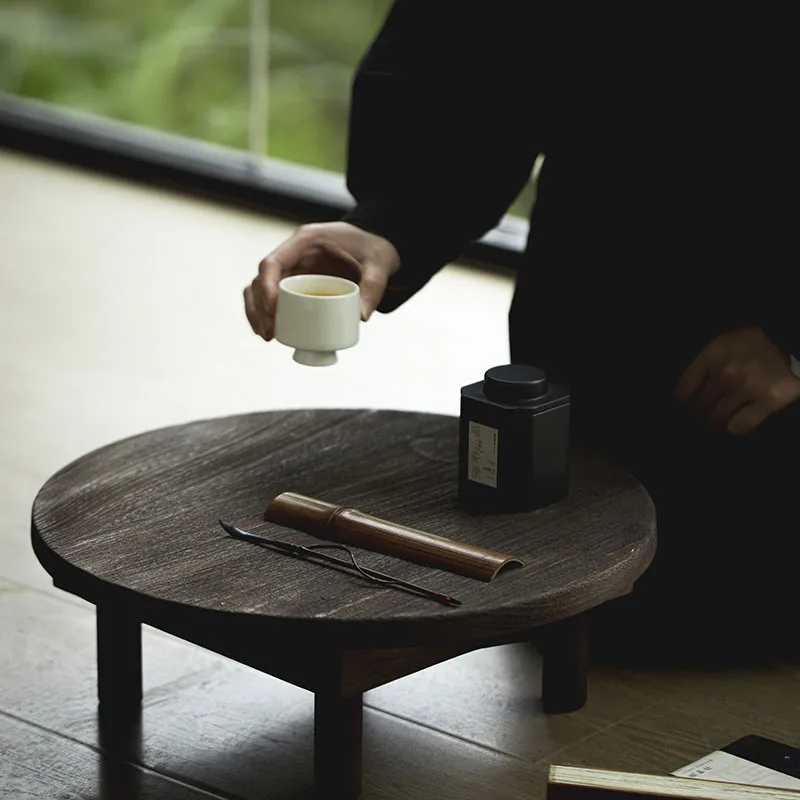 Teak coffee table small round table tatami bay window tea table folding portable