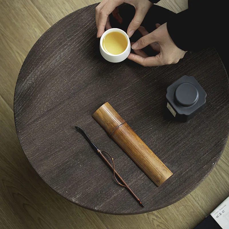 Teak coffee table small round table tatami bay window tea table folding portable