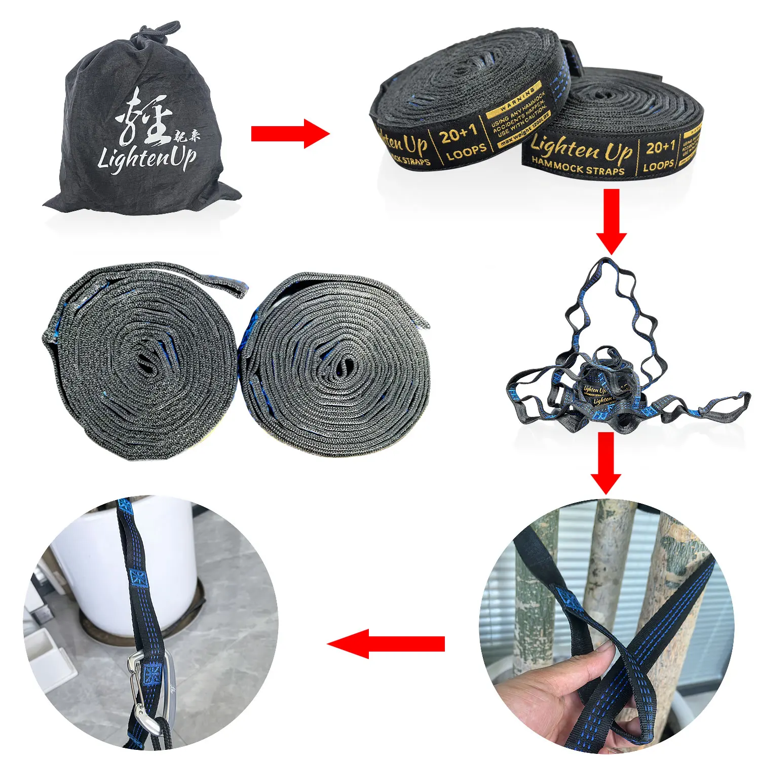 3 Meter New Design With Higher Load Capacity Lightweight Rope and 600lbs Breaking Strength Non-Stretch 12KN Carabiner