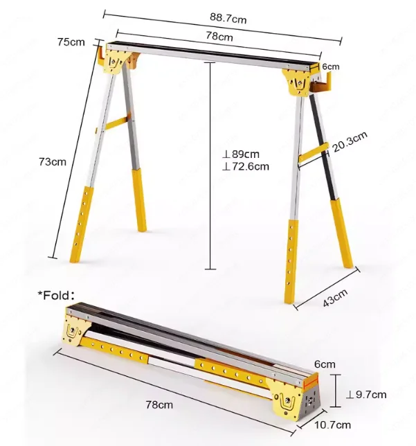 Foldable metal saw frame saw horse 250KG multi-functional iron portable work table iron Trojan horse construction site