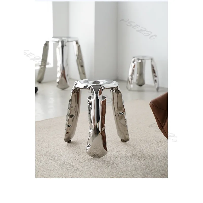 Household Stainless Steel Balloon Stool Three Legged Shoe Changing Stool Household Round Stool