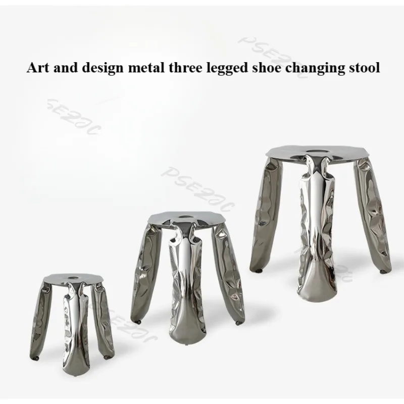 Household Stainless Steel Balloon Stool Three Legged Shoe Changing Stool Household Round Stool
