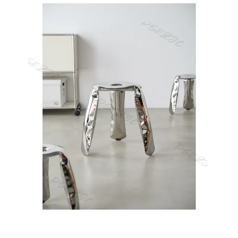 Household Stainless Steel Balloon Stool Three Legged Shoe Changing Stool Household Round Stool