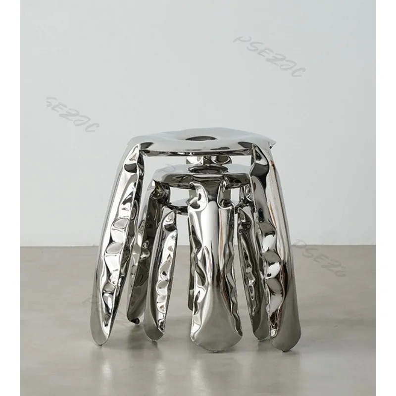 Household Stainless Steel Balloon Stool Three Legged Shoe Changing Stool Household Round Stool