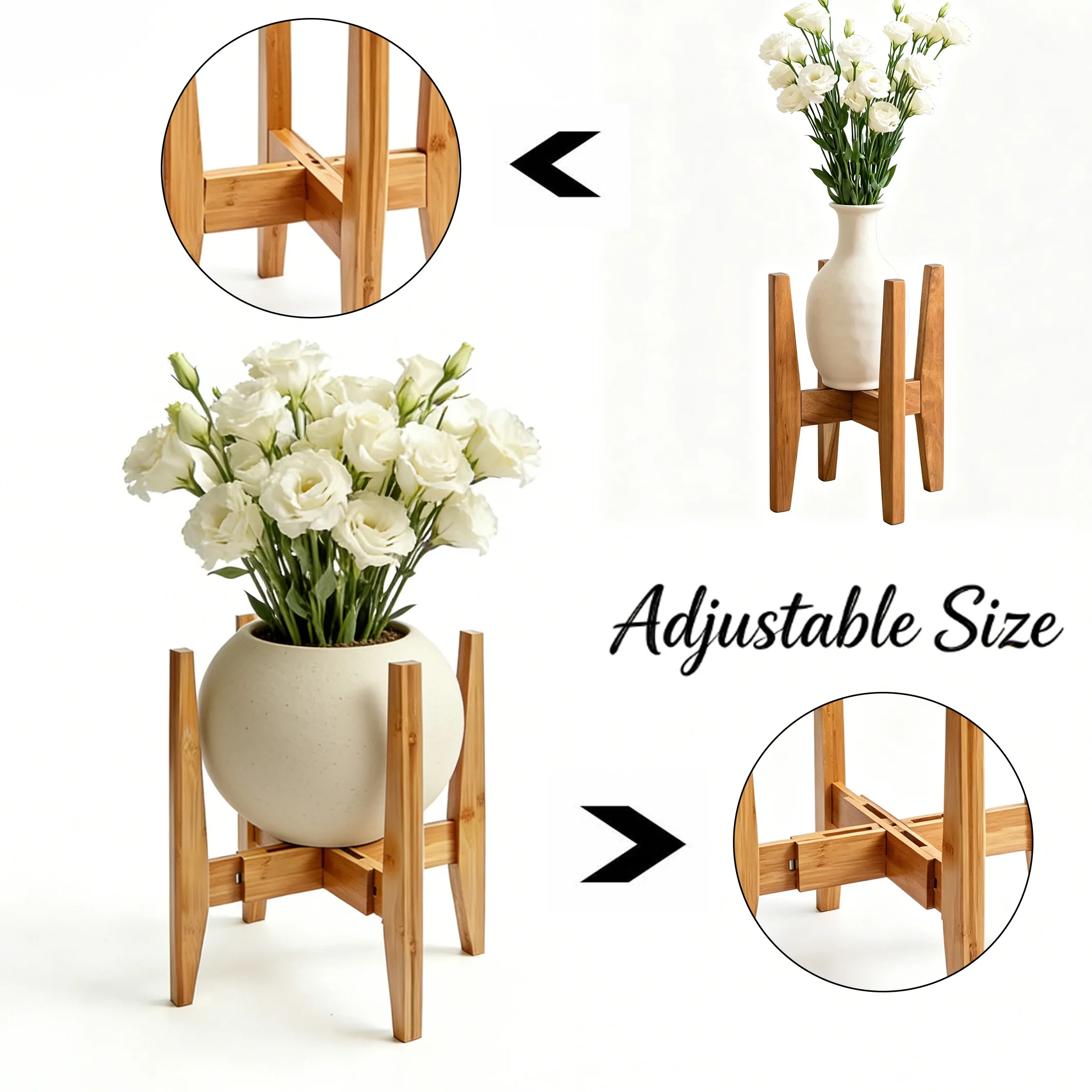 Adjustable Wooden Plant Stand、Bonsai Stand、Home Decor Flower Pot Stand for Living Rooms、Balconies and Gardens With Non-Slip Pad