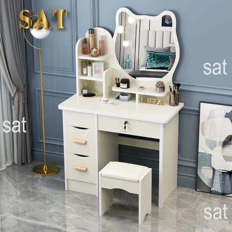 @#Wholesale Pink Dressing Table Modern High Quality Dresser Set Small Vanity Girl Designer Makeup Table Lighted Mirror Bedroom