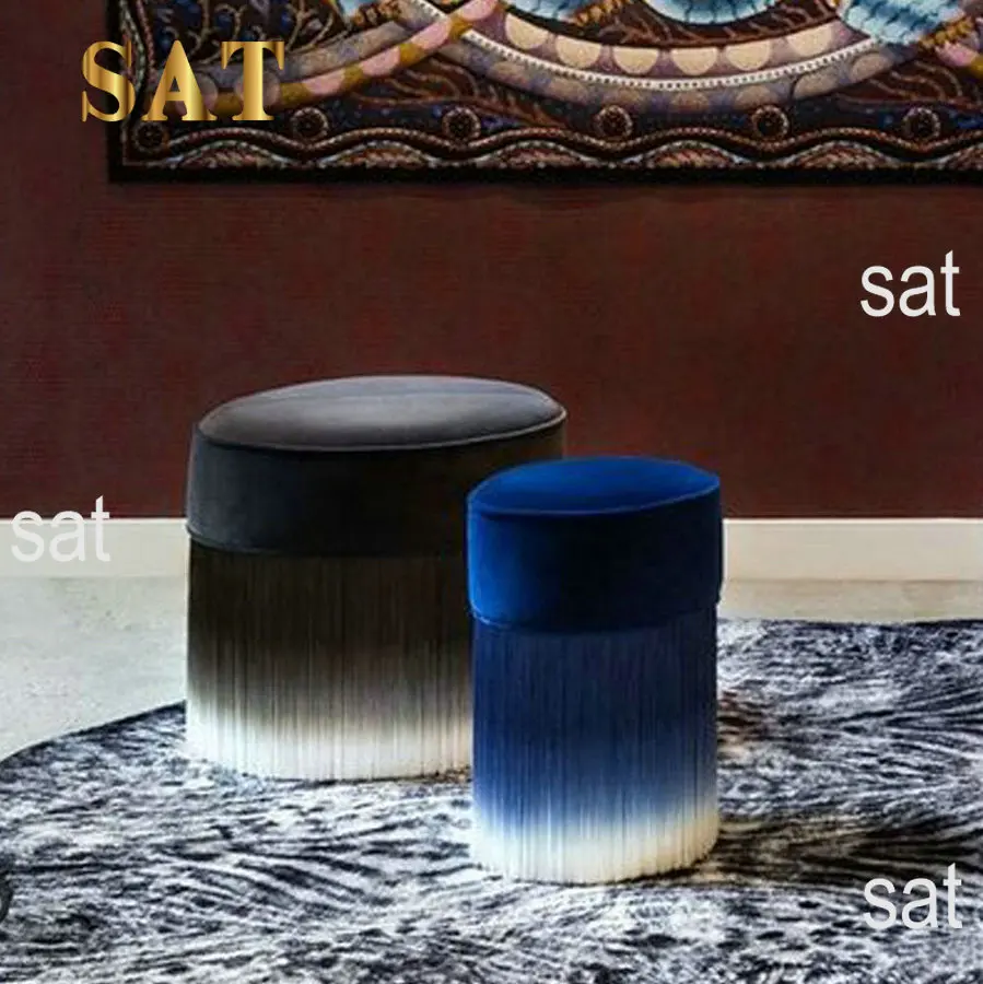 #Modern Luxury Velvet Stool Chair with Tassels Living Room Gradient Color Fringes Pouf Wood Ottoman Chairs for Dressing Table