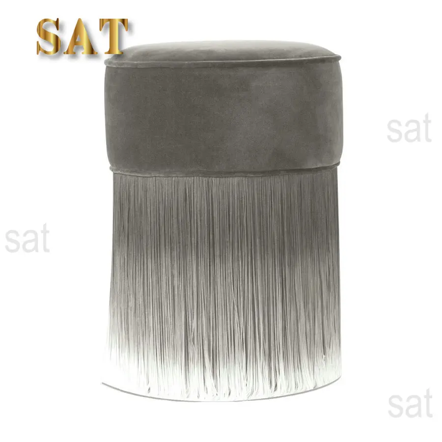 #Modern Luxury Velvet Stool Chair with Tassels Living Room Gradient Color Fringes Pouf Wood Ottoman Chairs for Dressing Table