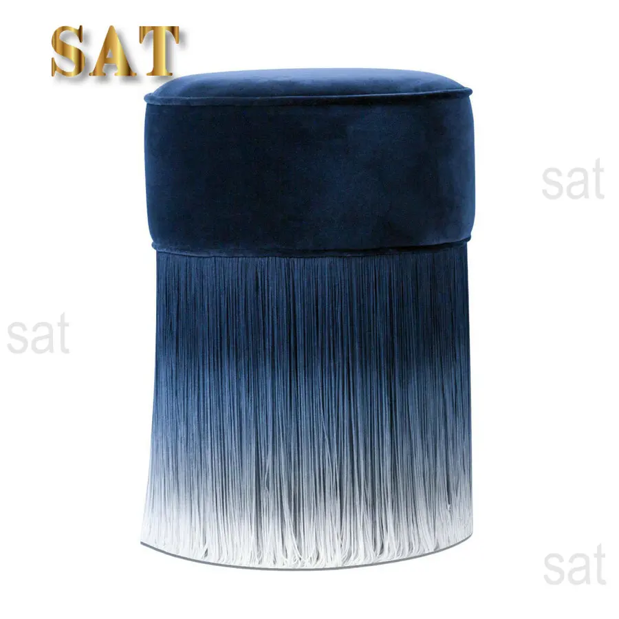 #Modern Luxury Velvet Stool Chair with Tassels Living Room Gradient Color Fringes Pouf Wood Ottoman Chairs for Dressing Table