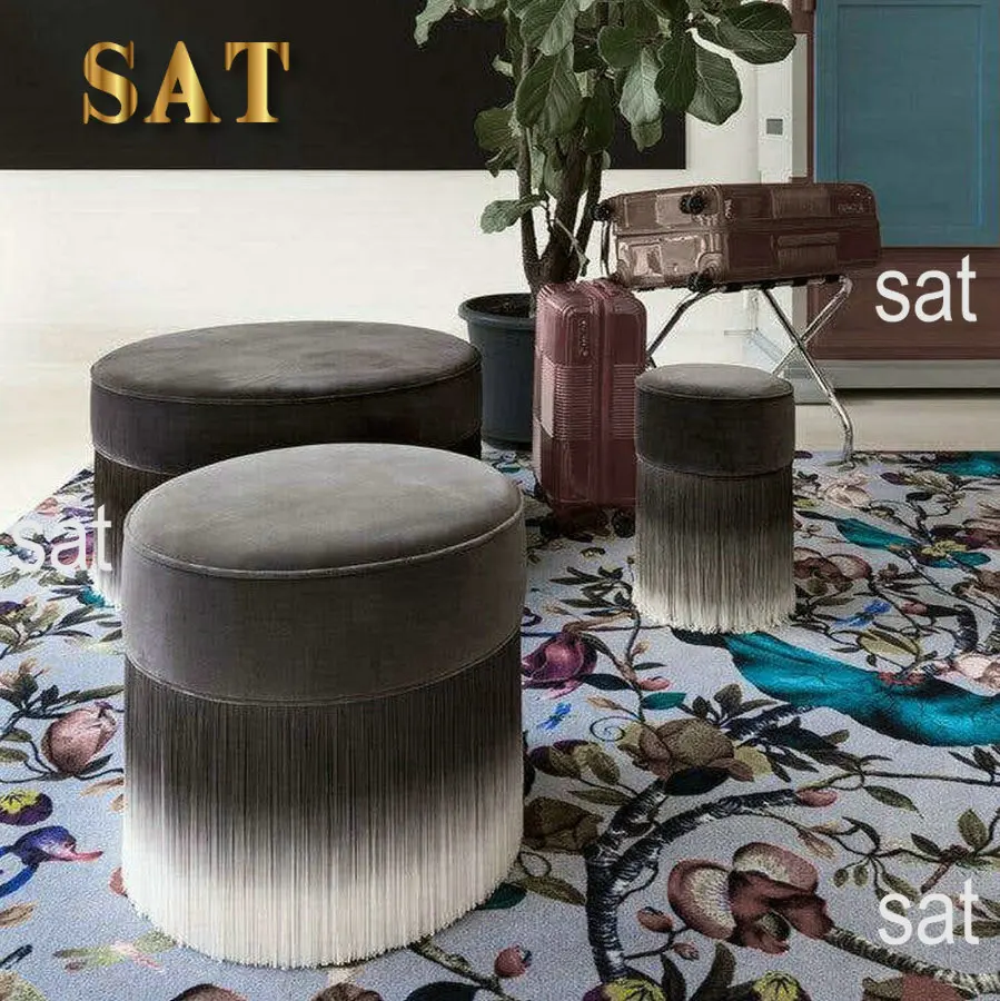 #Modern Luxury Velvet Stool Chair with Tassels Living Room Gradient Color Fringes Pouf Wood Ottoman Chairs for Dressing Table