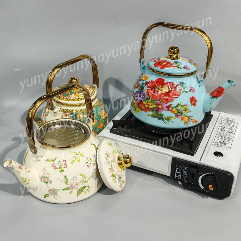 2.8 Liter Flat Bottom Household High-quality Enamel Teapot Metal Whistling Household Teapot