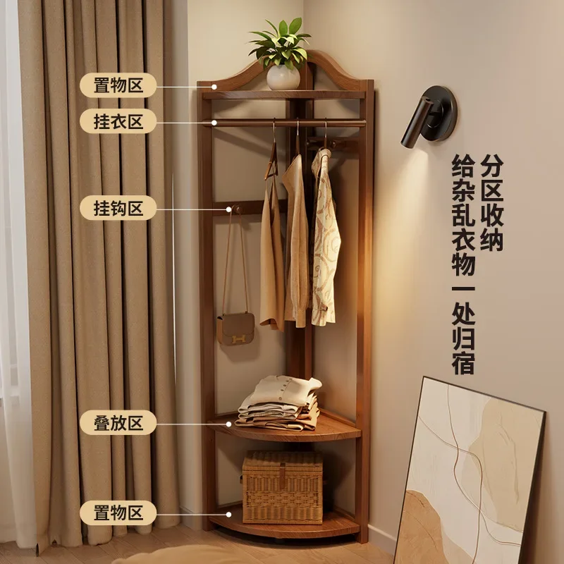 Solid wood corner floor coat rack