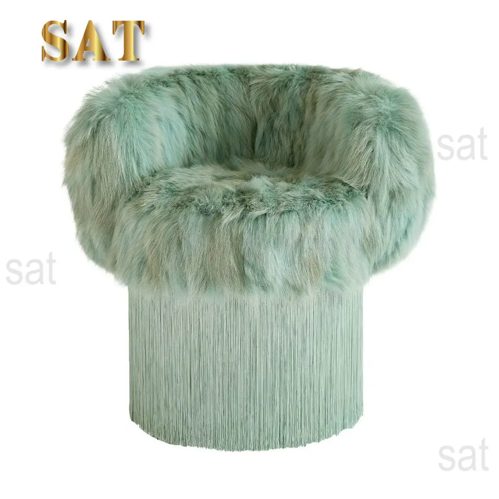 ◌a Bespoky Handcrafted Living Room Swivel Fringe Armchair Hotel Villa Fur Tassel Accent Single Sofa Chair for Interior