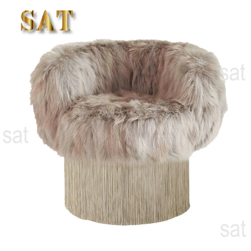 ◌a Bespoky Handcrafted Living Room Swivel Fringe Armchair Hotel Villa Fur Tassel Accent Single Sofa Chair for Interior
