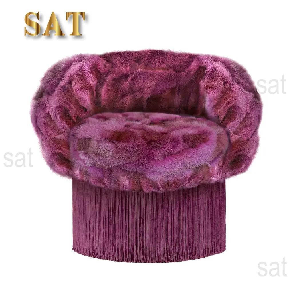 ◌a Bespoky Handcrafted Living Room Swivel Fringe Armchair Hotel Villa Fur Tassel Accent Single Sofa Chair for Interior