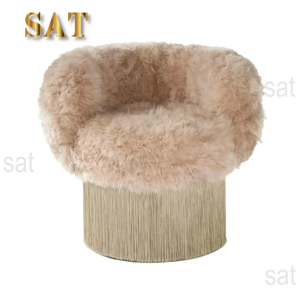◌a Bespoky Handcrafted Living Room Swivel Fringe Armchair Hotel Villa Fur Tassel Accent Single Sofa Chair for Interior