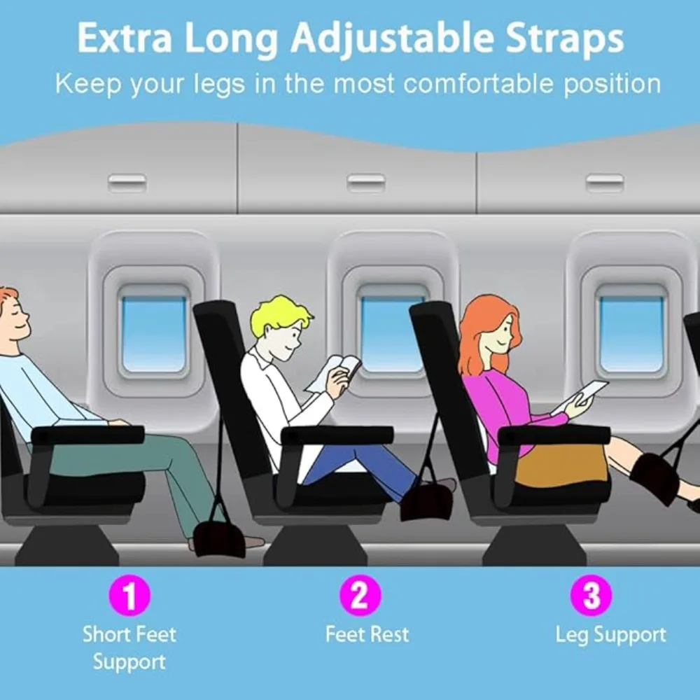 Portable Airplane Footrest Adjustable Strap Comfortable Plane Travel Foot Hammock Feet Rest Hanger for Airplane Train Office Car