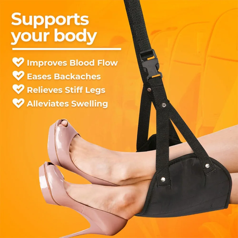 Portable Airplane Footrest Adjustable Strap Comfortable Plane Travel Foot Hammock Feet Rest Hanger for Airplane Train Office Car