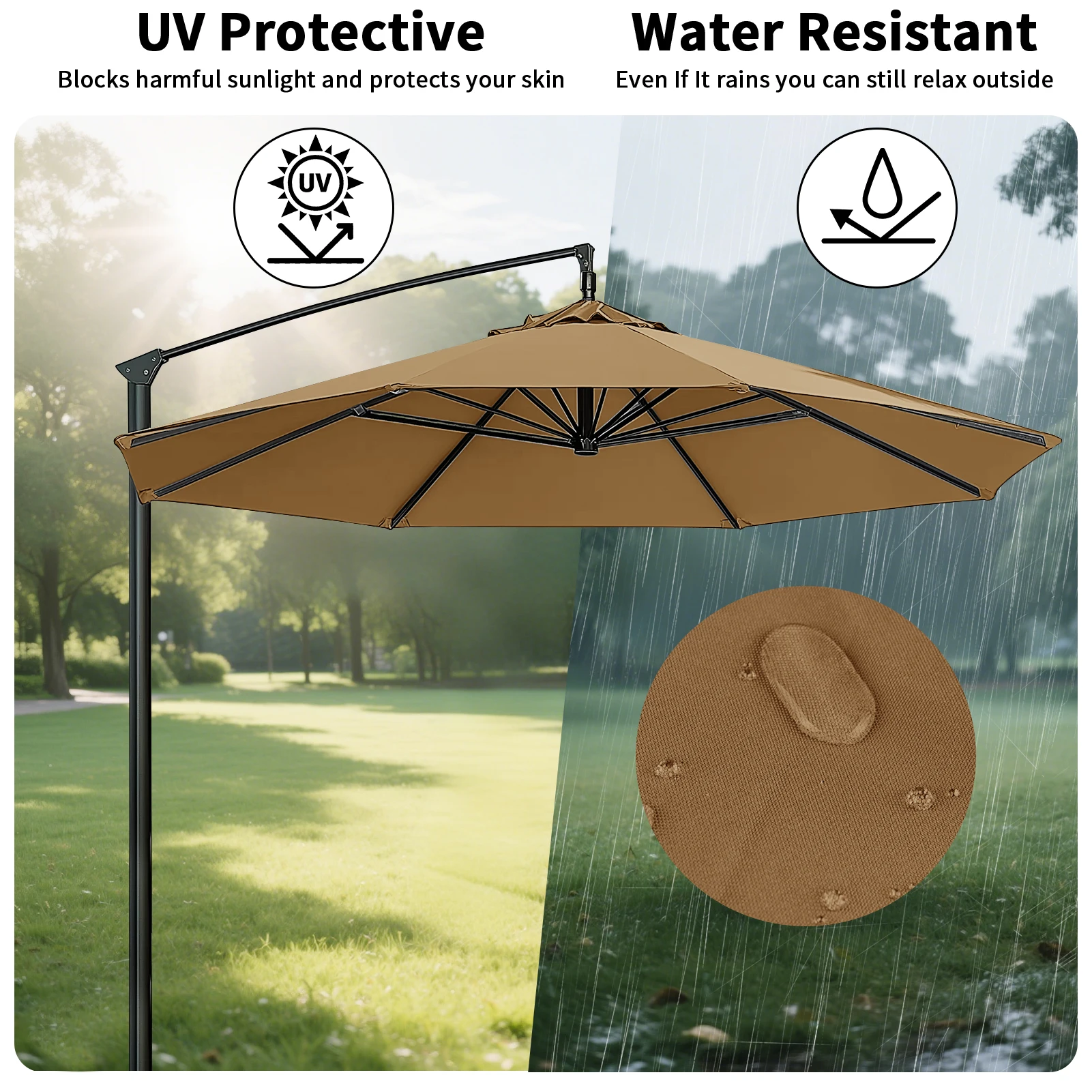 Waterproof Replacement Umbrella Cloth 6Ribs/8Ribs Parasol Replacement Cover Market Patio Umbrella Cloth Canopy Cover Shade Sail