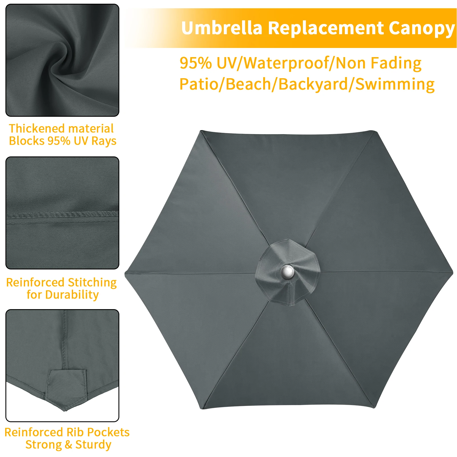 Waterproof Replacement Umbrella Cloth 6Ribs/8Ribs Parasol Replacement Cover Market Patio Umbrella Cloth Canopy Cover Shade Sail