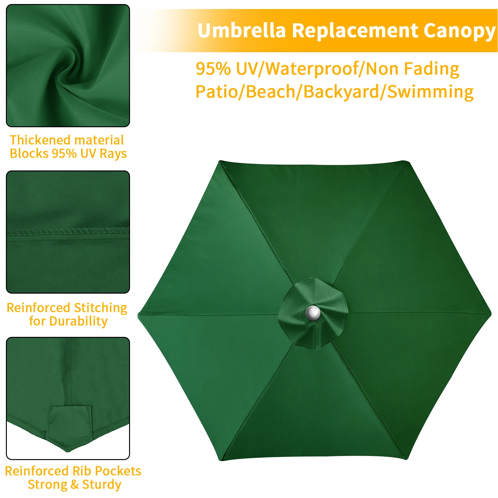 Waterproof Replacement Umbrella Cloth 6Ribs/8Ribs Parasol Replacement Cover Market Patio Umbrella Cloth Canopy Cover Shade Sail