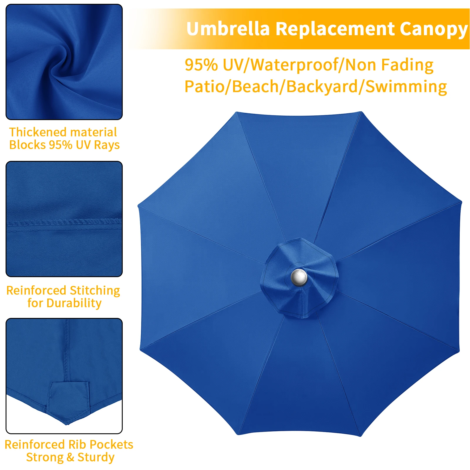 Waterproof Replacement Umbrella Cloth 6Ribs/8Ribs Parasol Replacement Cover Market Patio Umbrella Cloth Canopy Cover Shade Sail