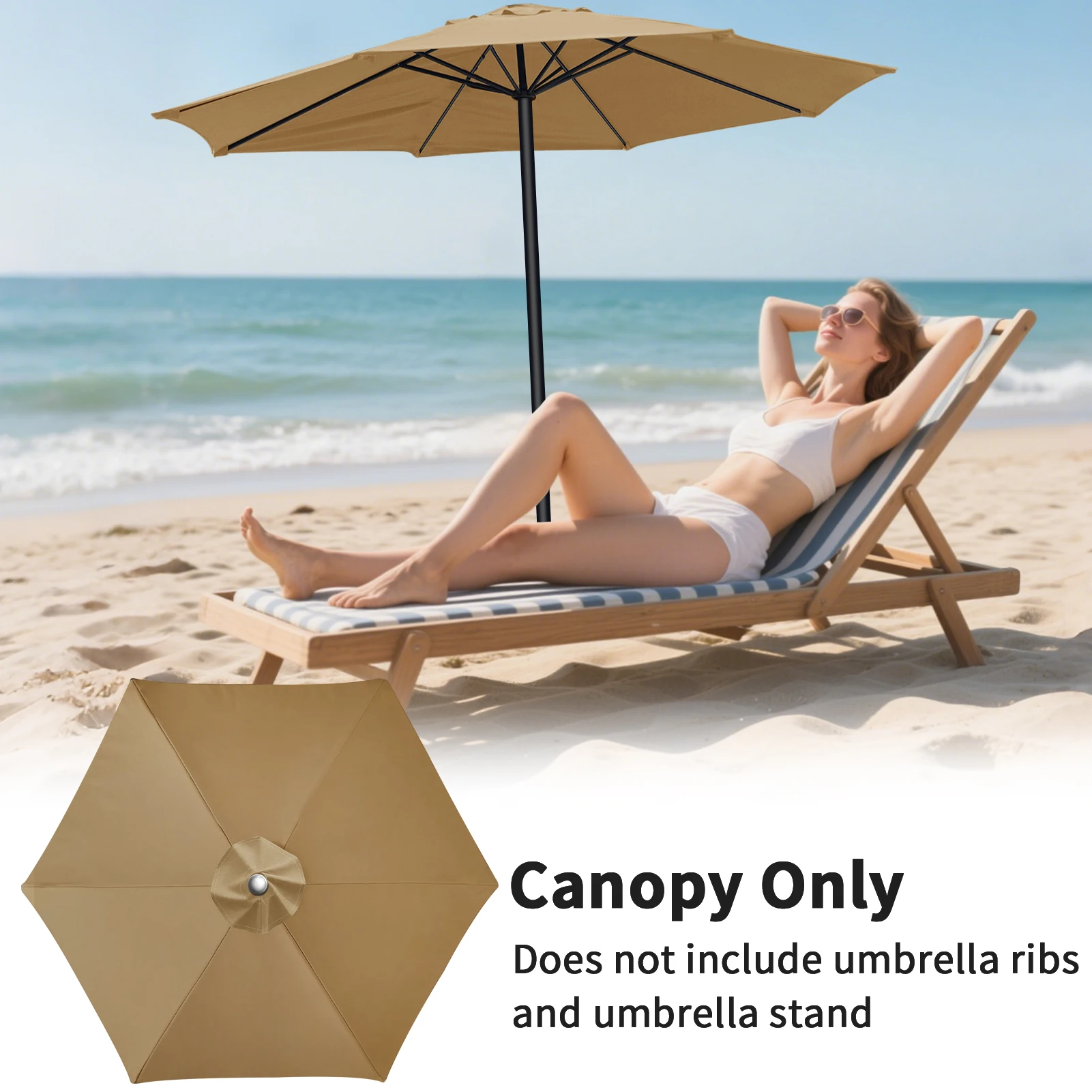 Waterproof Replacement Umbrella Cloth 6Ribs/8Ribs Parasol Replacement Cover Market Patio Umbrella Cloth Canopy Cover Shade Sail