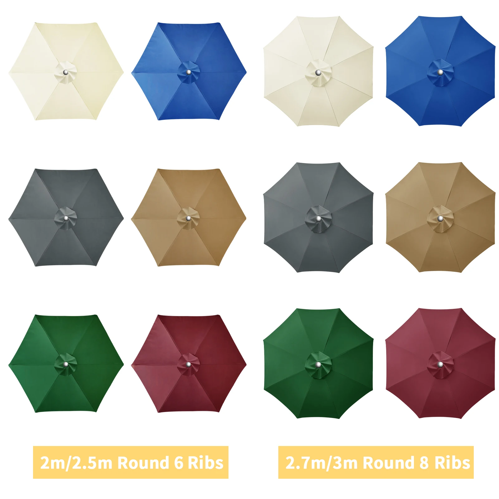 Waterproof Replacement Umbrella Cloth 6Ribs/8Ribs Parasol Replacement Cover Market Patio Umbrella Cloth Canopy Cover Shade Sail