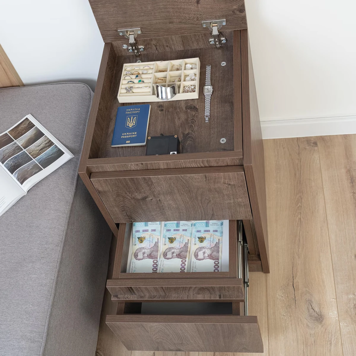 Modern Dark Walnut Nightstand With Lift Top And 3 Drawer Hidden Storage Factory Wholesale Bulk Order For Retailers