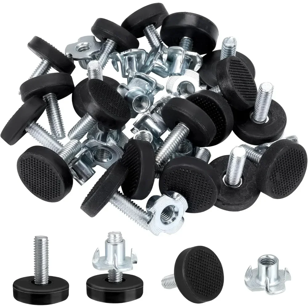 20Pcs M6 Stainless Steel Adjustable Leveling Furniture Legs, Heavy Duty Non-Slip Feet with T-Nuts for Tables Chairs Cabinets