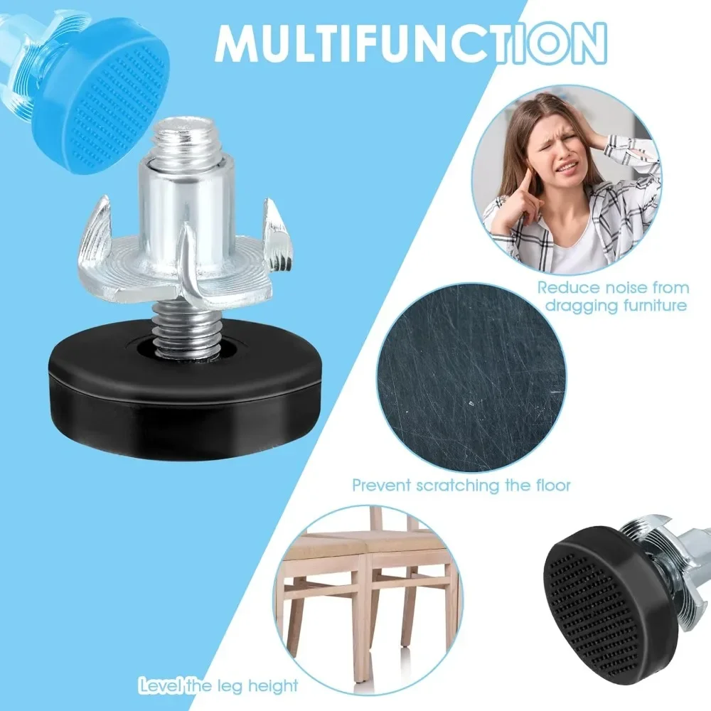 20Pcs M6 Stainless Steel Adjustable Leveling Furniture Legs, Heavy Duty Non-Slip Feet with T-Nuts for Tables Chairs Cabinets