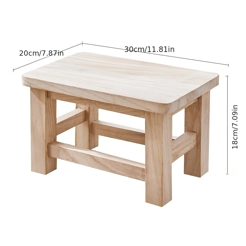 1pc Solid Wood Small Stool for Home – Adult Retro Shoe Bench & Coffee Table Stool–Paulownia Low Bench for Living Room & Entryway