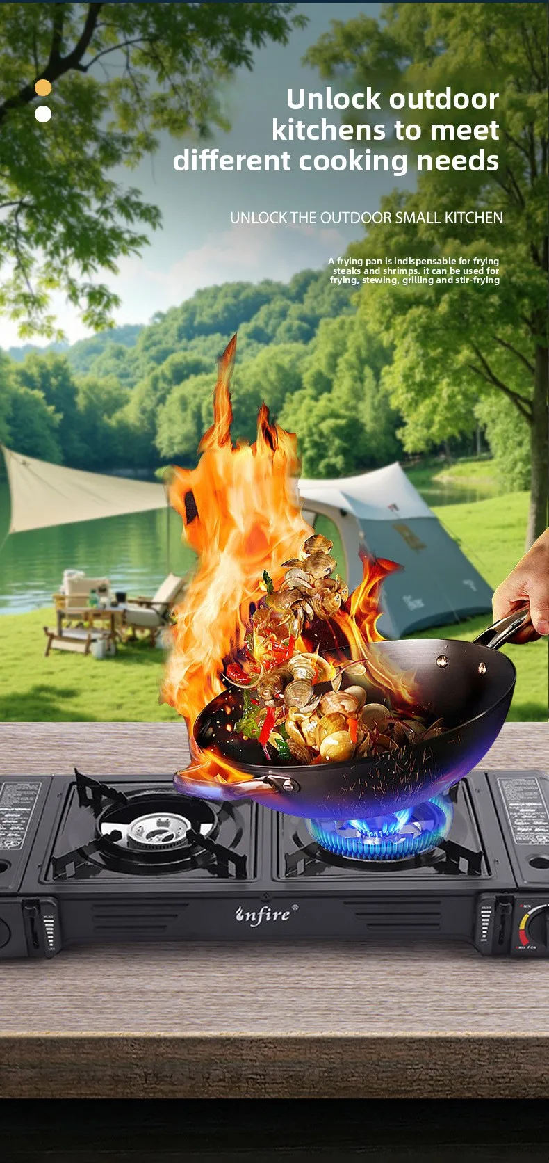 Cassette Stove Double Head Gas Stove, Both Eyes Stainless Steel Outdoor Portable Gas Stove Camping Cooker Spot Wholesale