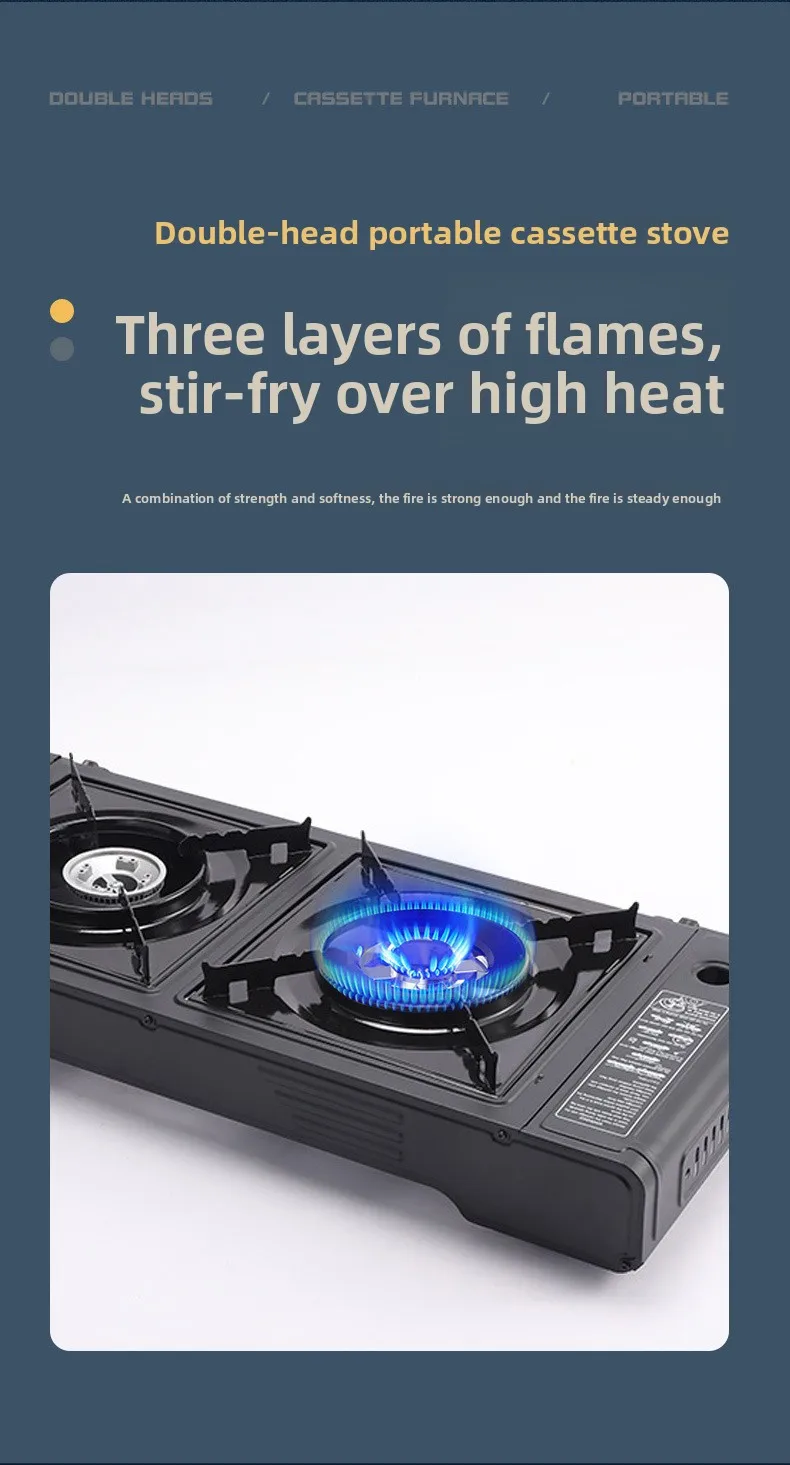 Cassette Stove Double Head Gas Stove, Both Eyes Stainless Steel Outdoor Portable Gas Stove Camping Cooker Spot Wholesale