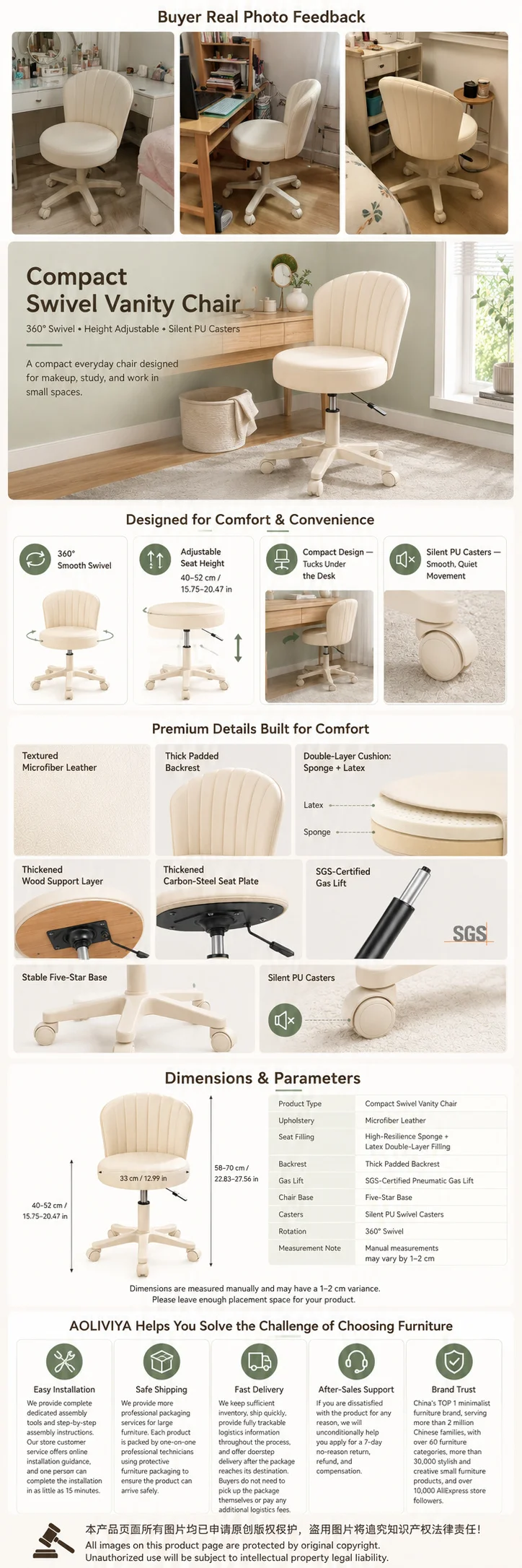 AOLIVIYA Makeup Chair Girl's Bedroom Liftable Dressing Table Backrest Nail Art Swivel Chair Household Beauty Stool Barber Chair