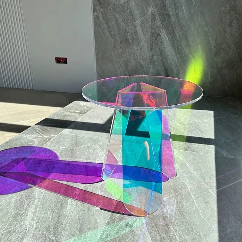 Home Decor Acrylic Coffee Table, Colorful Round Side End Table, Leisure Desk for Bedroom Balcony Living Room
