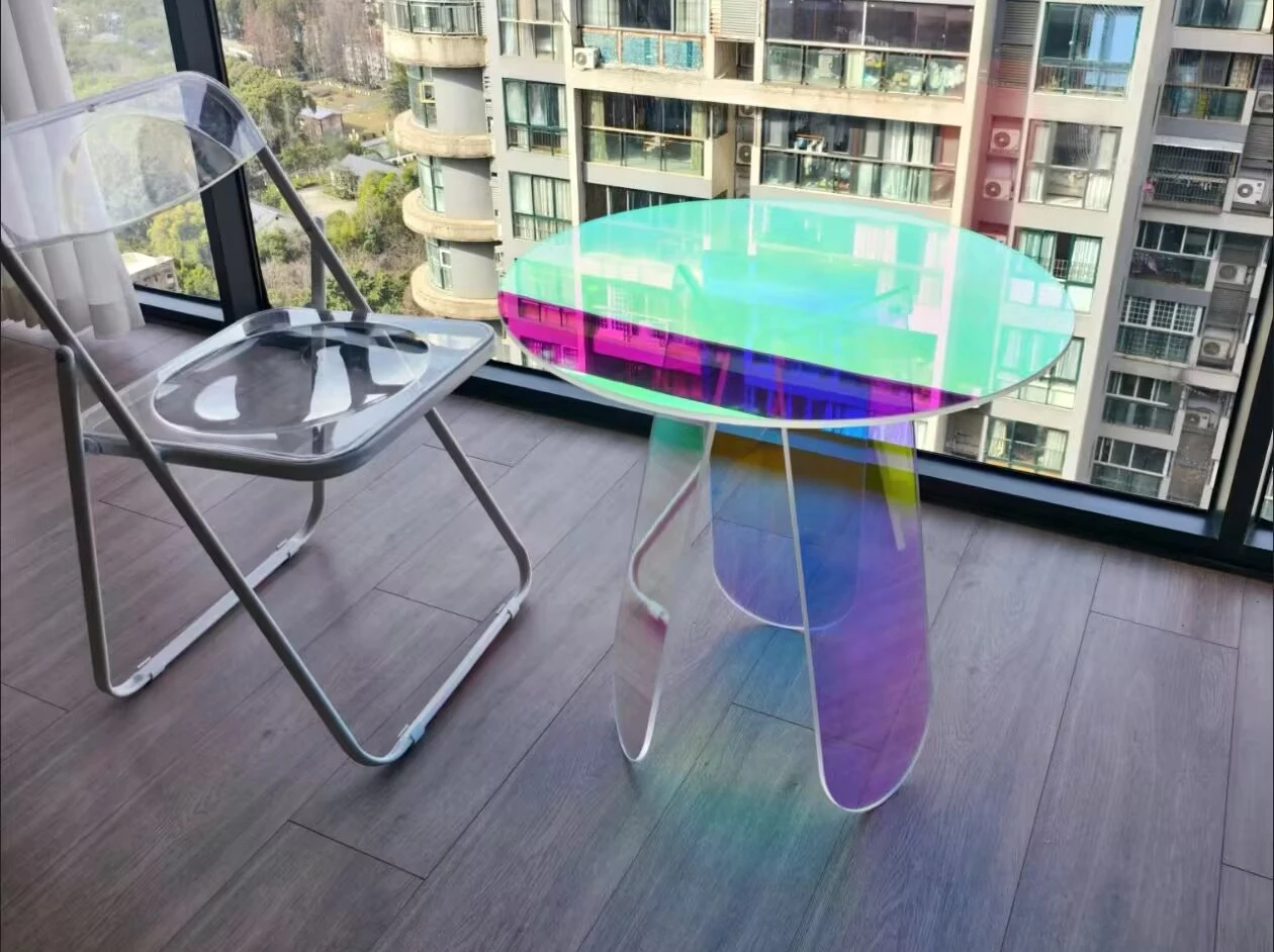 Home Decor Acrylic Coffee Table, Colorful Round Side End Table, Leisure Desk for Bedroom Balcony Living Room