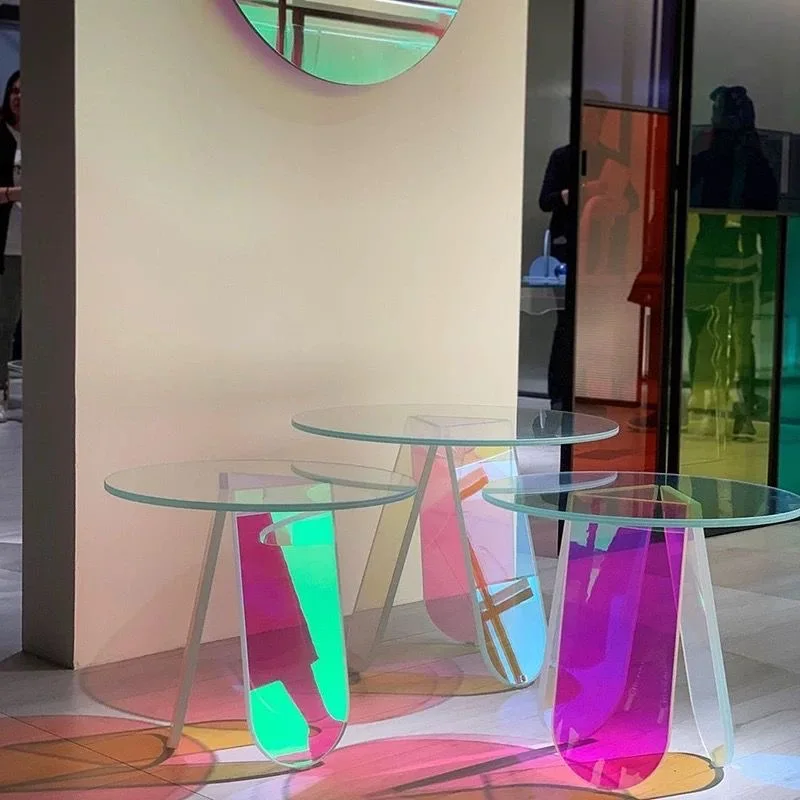 Home Decor Acrylic Coffee Table, Colorful Round Side End Table, Leisure Desk for Bedroom Balcony Living Room
