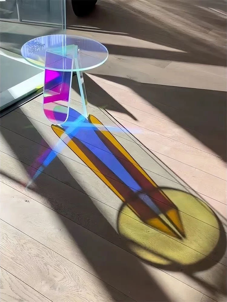Home Decor Acrylic Coffee Table, Colorful Round Side End Table, Leisure Desk for Bedroom Balcony Living Room
