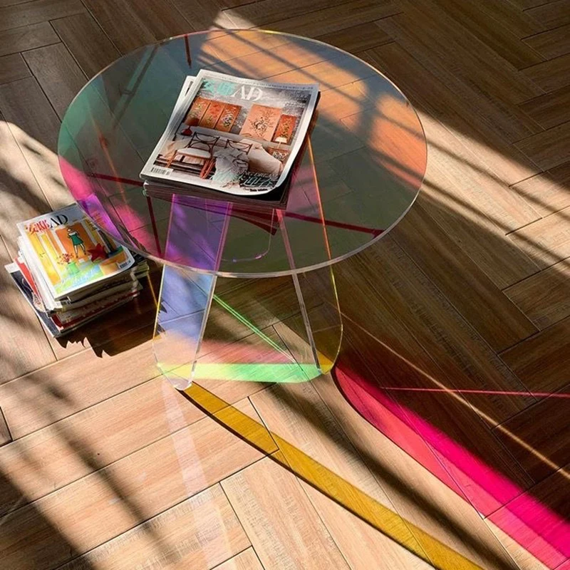 Home Decor Acrylic Coffee Table, Colorful Round Side End Table, Leisure Desk for Bedroom Balcony Living Room