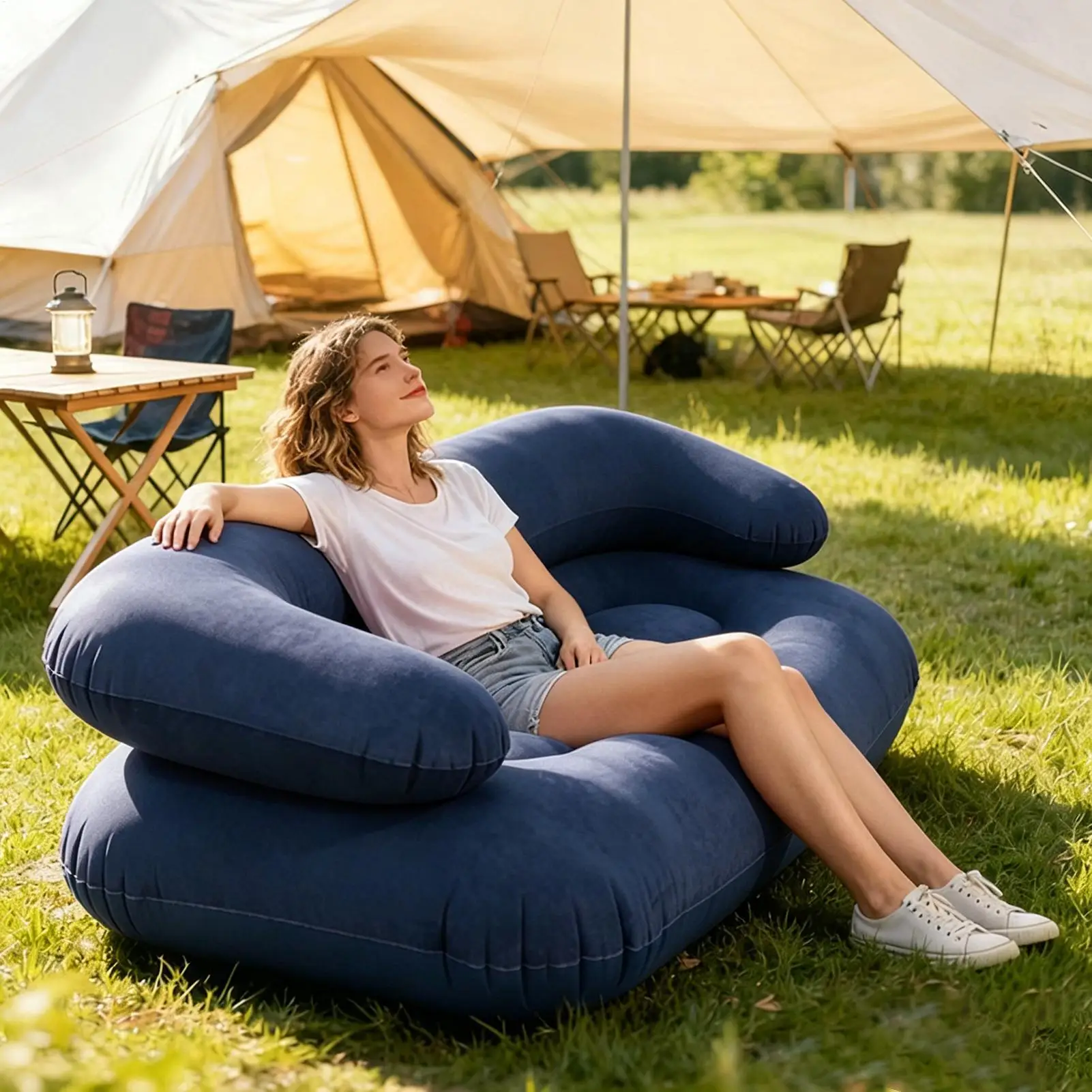 Double Inflatable Air Sofa Two-Seater Lazy Couch Heavy Duty Leak Proof Inflatable Lounge Furniture Indoor Outdoor Camping