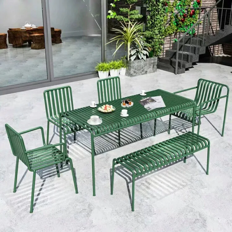 Outdoor Metal Patio Furniture Powder Coated Garden Chair Bench Table Modern Balcony Cafe Resort Furniture Collection