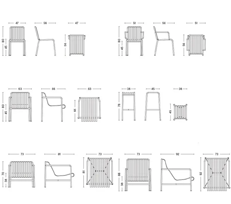 Outdoor Metal Patio Furniture Powder Coated Garden Chair Bench Table Modern Balcony Cafe Resort Furniture Collection