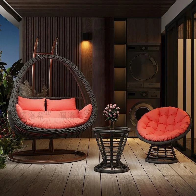 HYS Cradle Balcony Leisure Table and Chair Balcony Hanging Chair Courtyard Home Rocking Reclining Chair Outdoor Swing